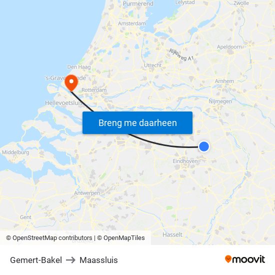 Gemert-Bakel to Maassluis map