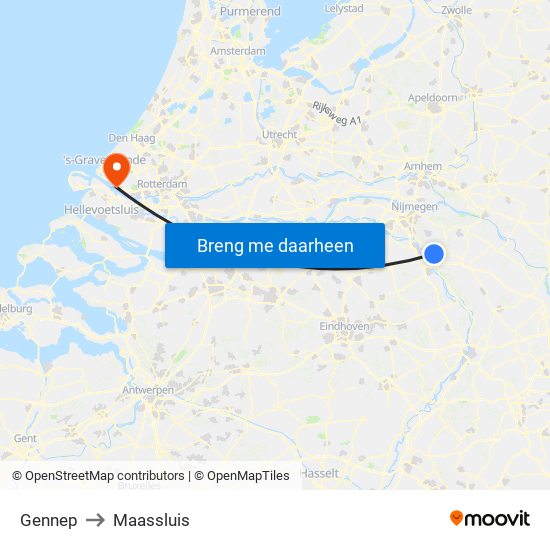 Gennep to Maassluis map