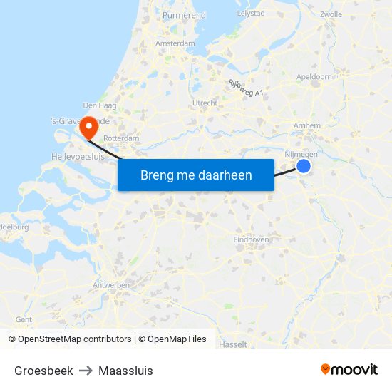 Groesbeek to Maassluis map