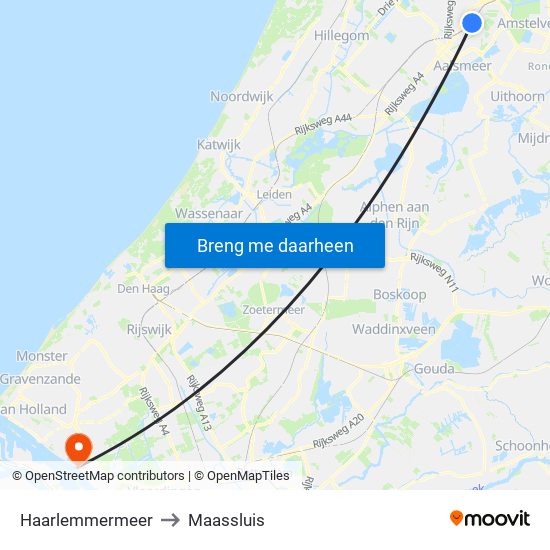 Haarlemmermeer to Maassluis map