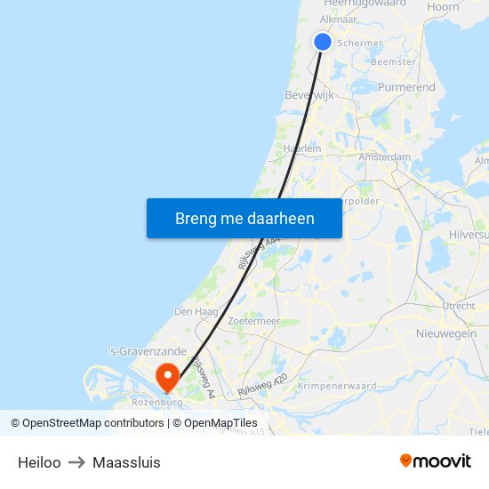 Heiloo to Maassluis map