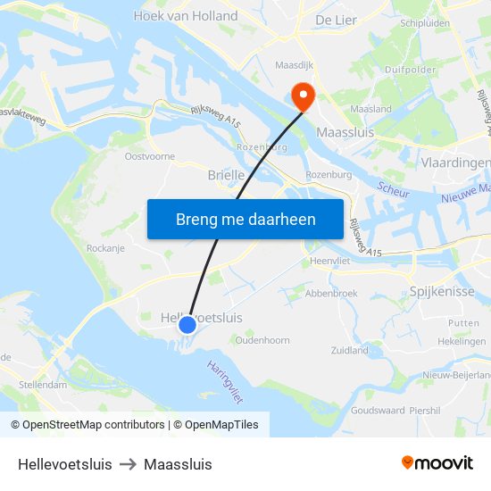 Hellevoetsluis to Maassluis map