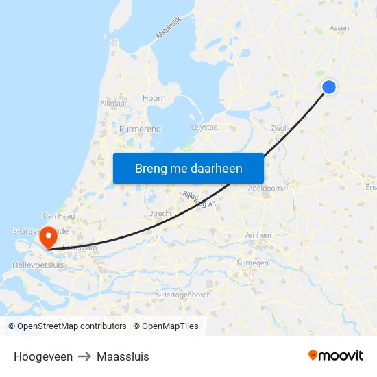 Hoogeveen to Maassluis map