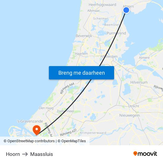 Hoorn to Maassluis map