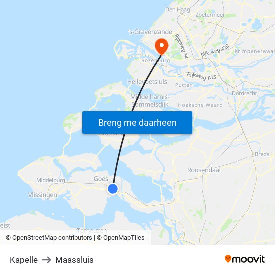 Kapelle to Maassluis map