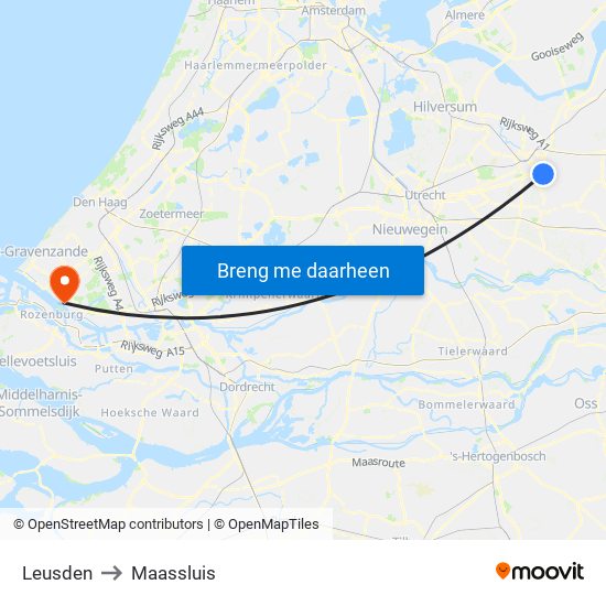 Leusden to Maassluis map