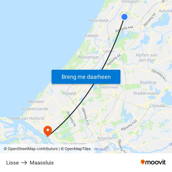 Lisse to Maassluis map