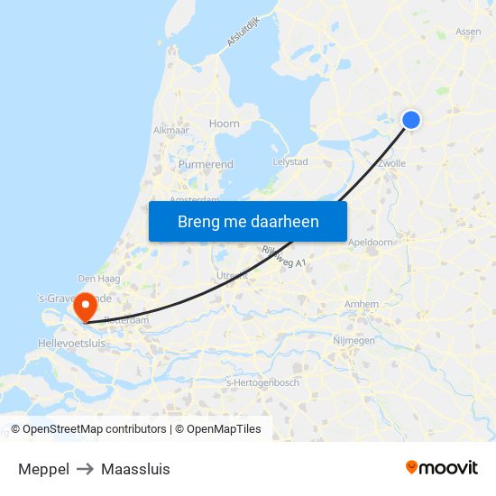 Meppel to Maassluis map