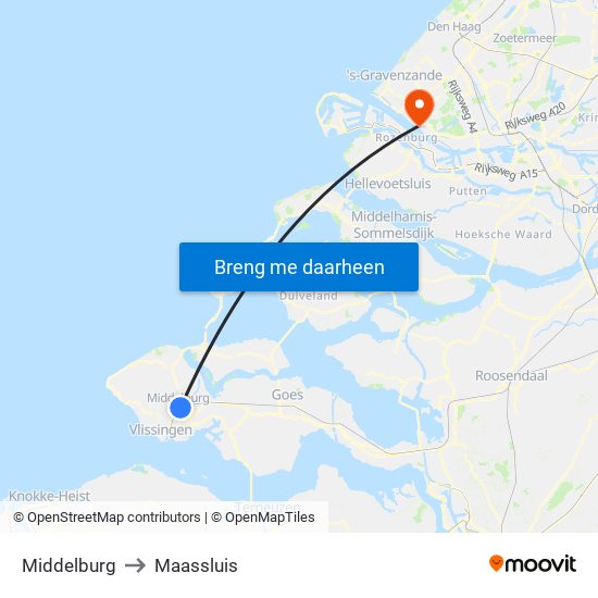 Middelburg to Maassluis map
