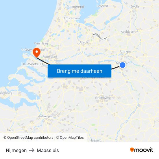 Nijmegen to Maassluis map