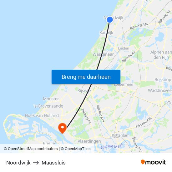 Noordwijk to Maassluis map