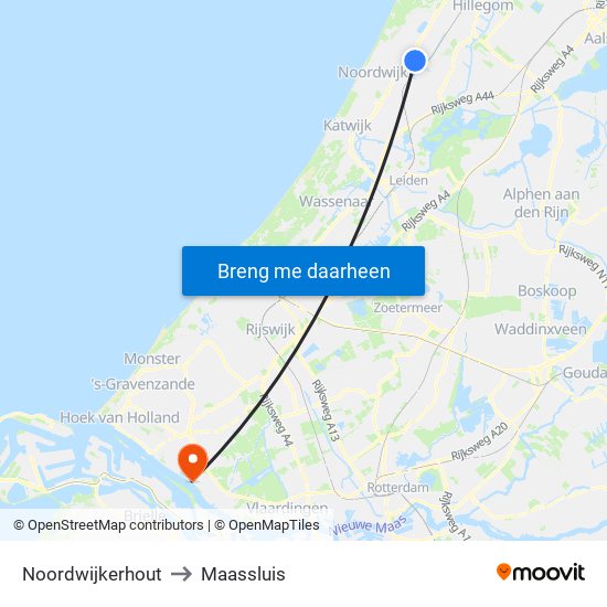 Noordwijkerhout to Maassluis map