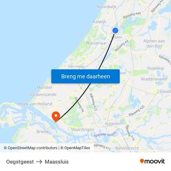 Oegstgeest to Maassluis map