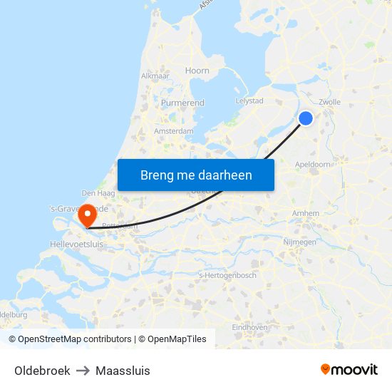 Oldebroek to Maassluis map