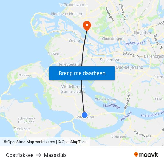 Oostflakkee to Maassluis map