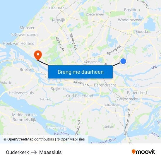 Ouderkerk to Maassluis map