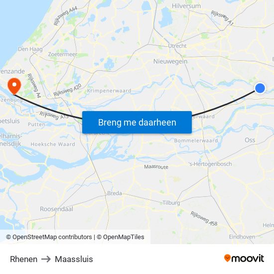 Rhenen to Maassluis map