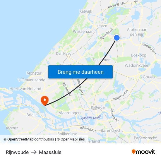 Rijnwoude to Maassluis map