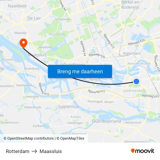 Rotterdam to Maassluis map