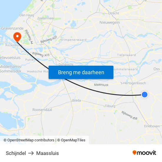 Schijndel to Maassluis map