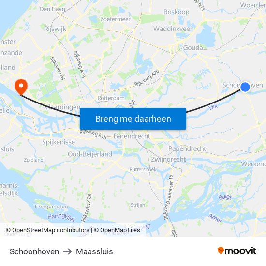 Schoonhoven to Maassluis map