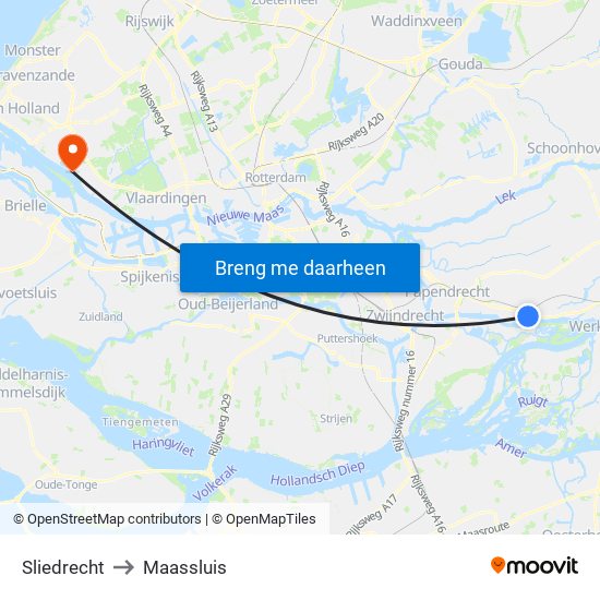 Sliedrecht to Maassluis map