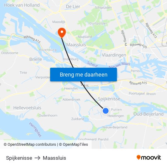 Spijkenisse to Maassluis map