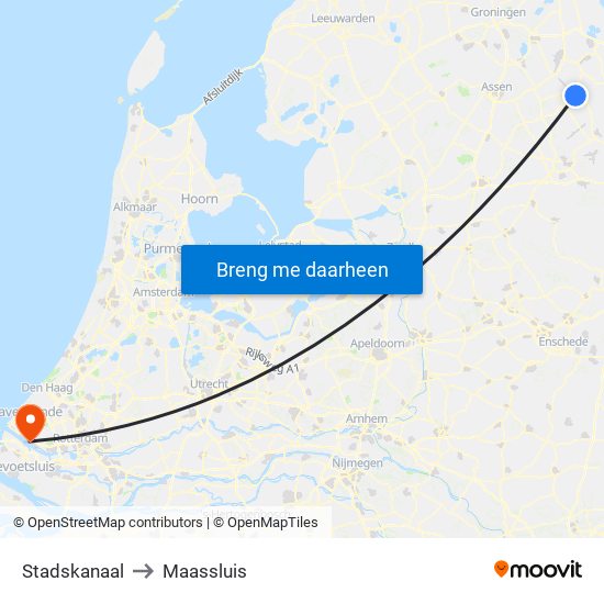 Stadskanaal to Maassluis map