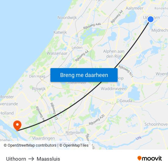 Uithoorn to Maassluis map