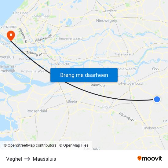 Veghel to Maassluis map