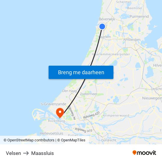 Velsen to Maassluis map