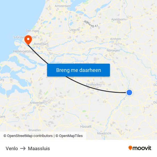 Venlo to Maassluis map