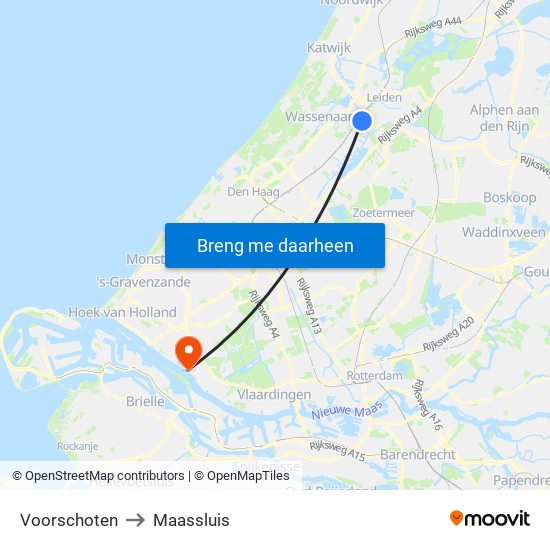 Voorschoten to Maassluis map