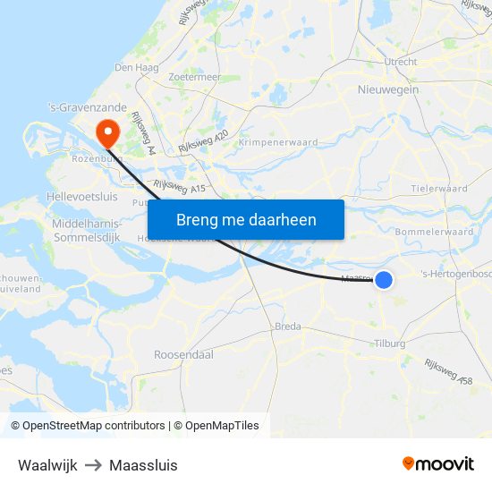 Waalwijk to Maassluis map