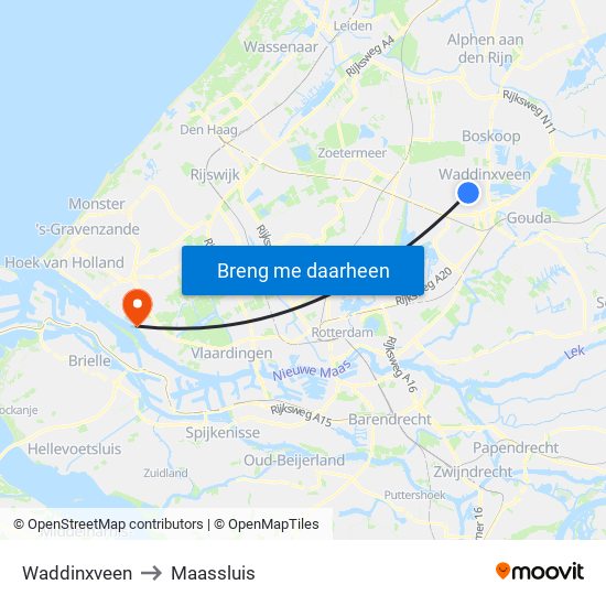 Waddinxveen to Maassluis map