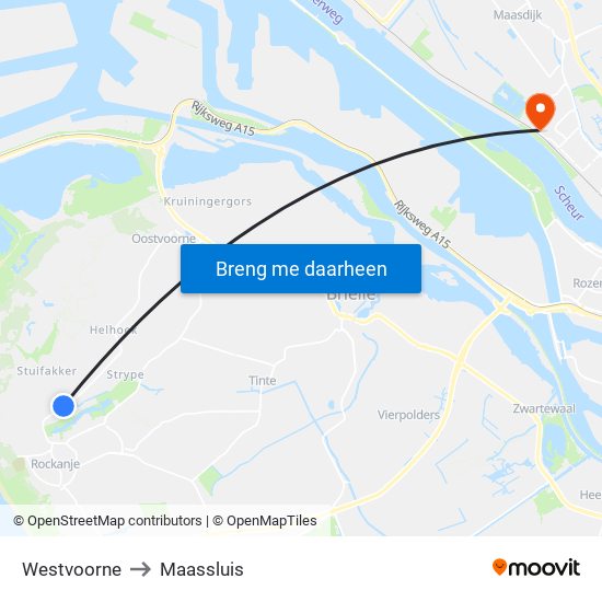 Westvoorne to Maassluis map