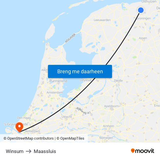 Winsum to Maassluis map