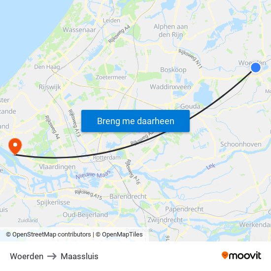 Woerden to Maassluis map