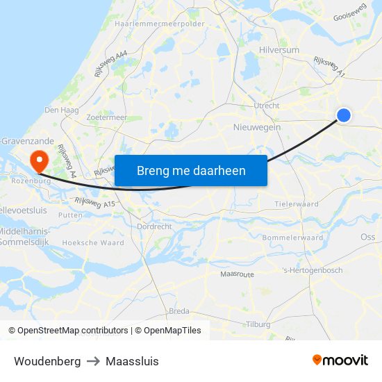 Woudenberg to Maassluis map