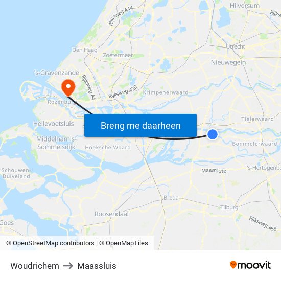 Woudrichem to Maassluis map
