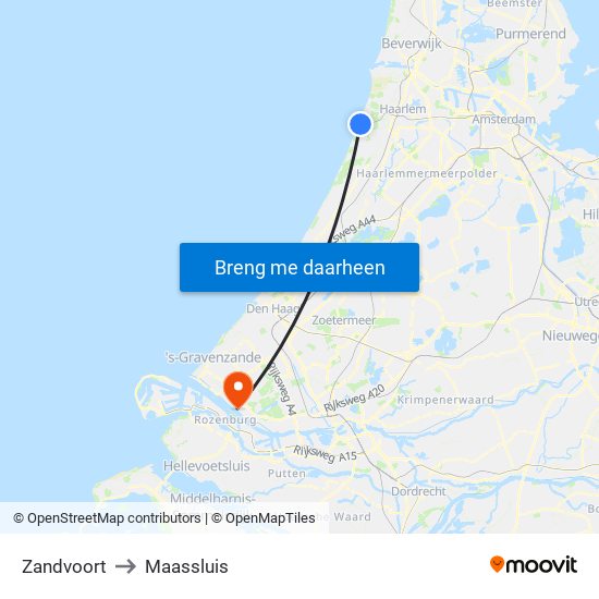 Zandvoort to Maassluis map
