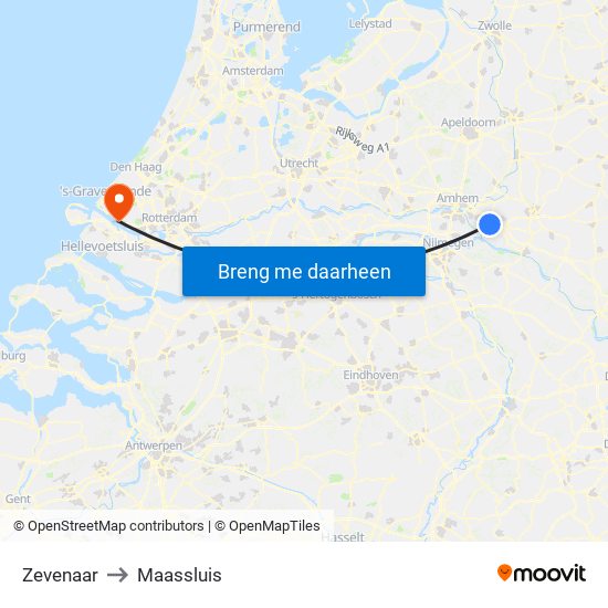 Zevenaar to Maassluis map