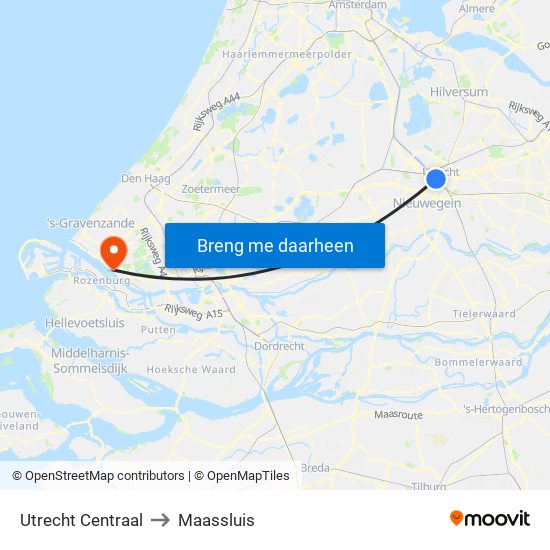 Utrecht Centraal to Maassluis map