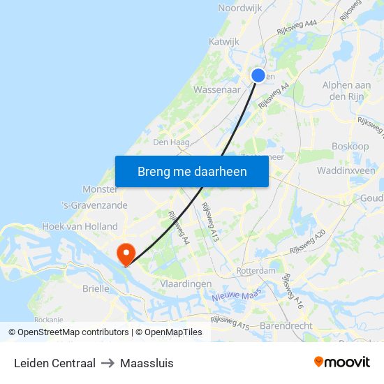 Leiden Centraal to Maassluis map