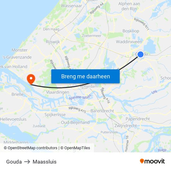 Gouda to Maassluis map