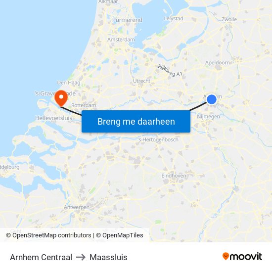 Arnhem Centraal to Maassluis map