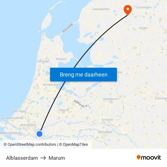 Alblasserdam to Marum map