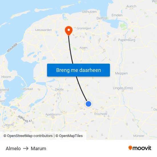 Almelo to Marum map