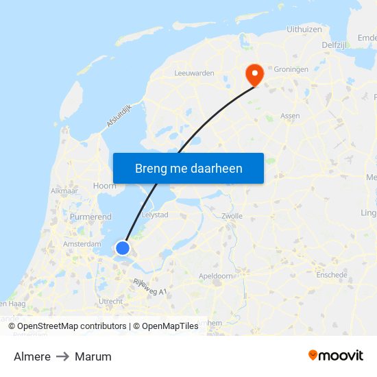 Almere to Marum map