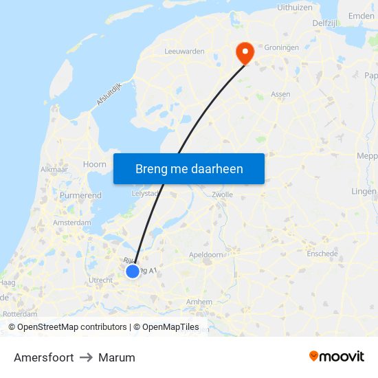 Amersfoort to Marum map